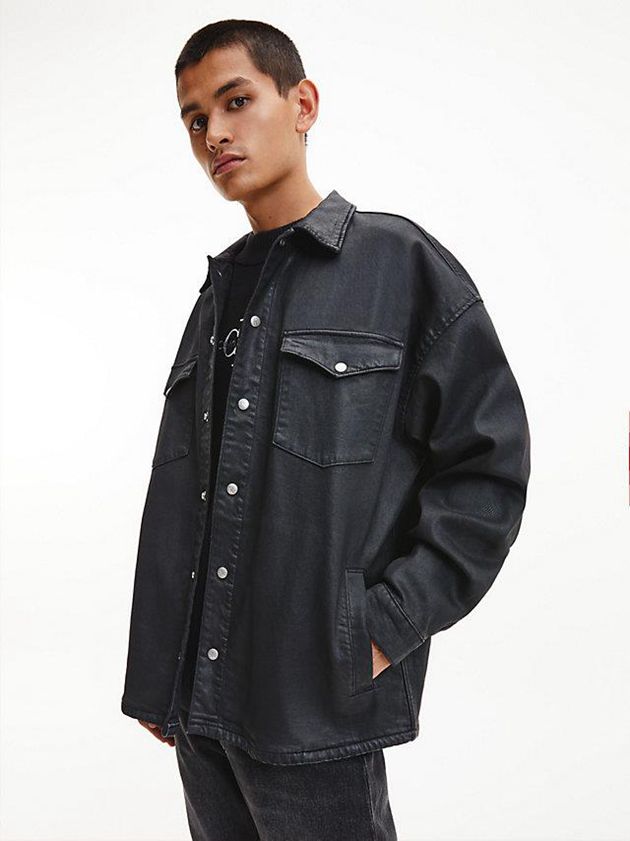 Calvin Klein USA Oversized Coated Denim Shirt Mens Jacket Black 4823607-PX